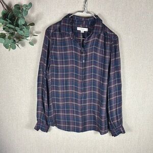 Loft > Purple Plaid Quarter Button Down Blouse Medium